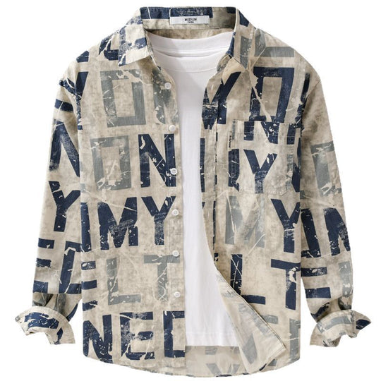Herren Langarm-Hemdjacke mit großflächigem Typo‑Print aus Baumwollmix Shop Nory