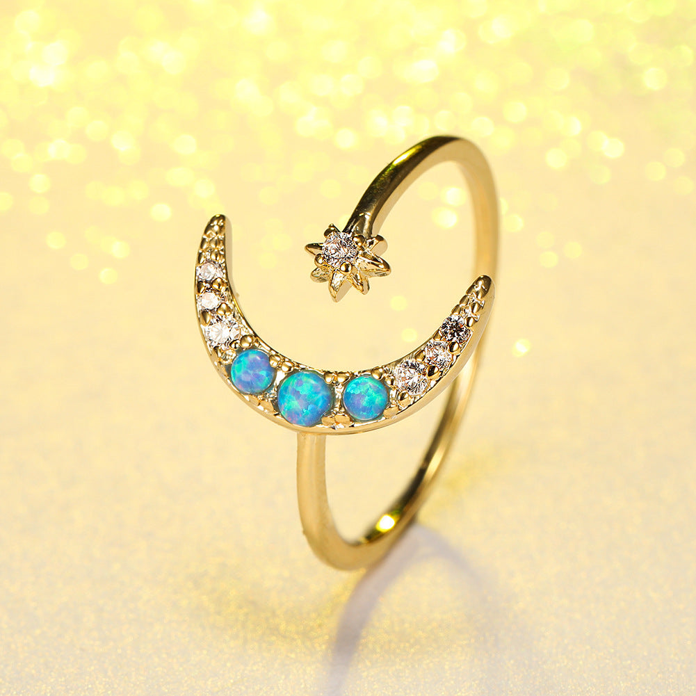 Damen Ring mit kunstvollem Mondmotiv und schillernden Opalen Shop Nory