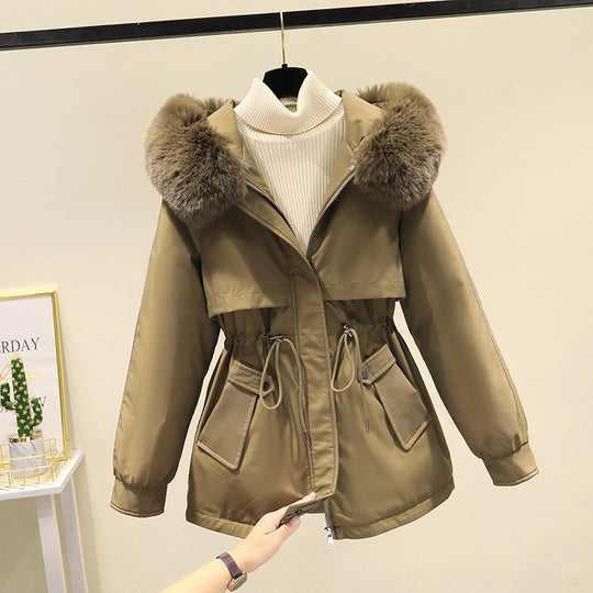 Damen nan taillierter Kurzparka mit Kordelzugtaillierung, Kapuze und großen Pattentaschen Shop Nory