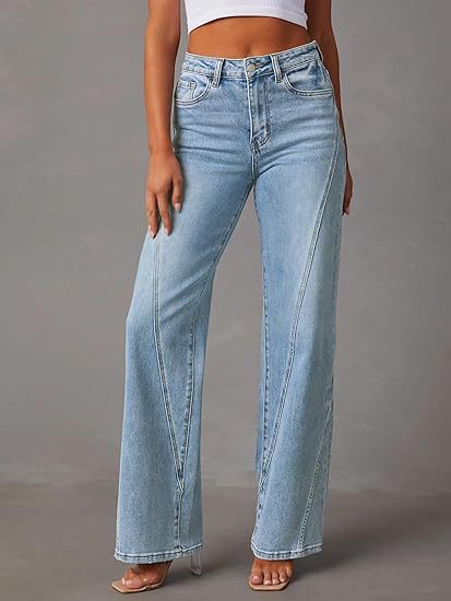 Damen Hochtaillierte gerade geschnittene Jeans mit betonten Längsnähten Shop Nory