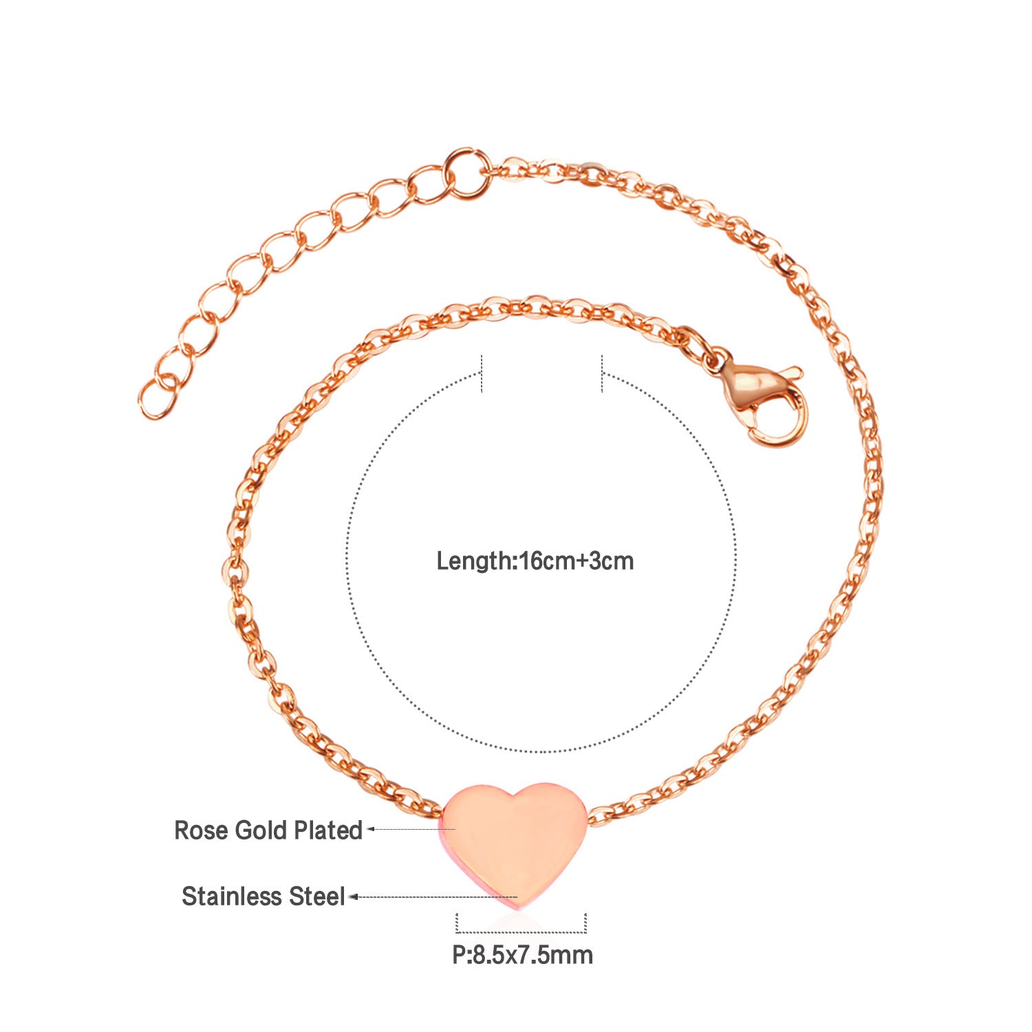 Damen Armband mit herzförmigem Anhänger aus hochwertigem Edelstahl und rosévergoldeter Oberfläche Shop Nory