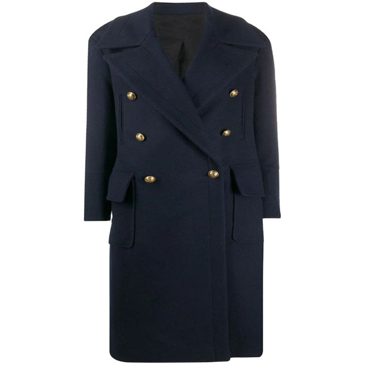 Damen Marineinspirierter Zweireiher-Longcoat aus Wollmix mit Oversize-Revers Shop Nory