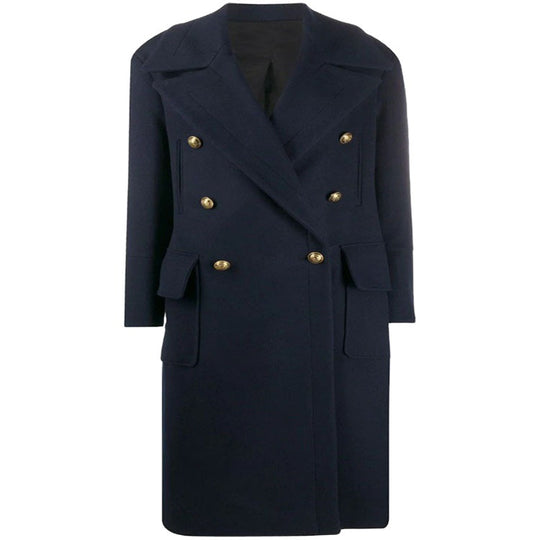Damen Marineinspirierter Zweireiher-Longcoat aus Wollmix mit Oversize-Revers Shop Nory