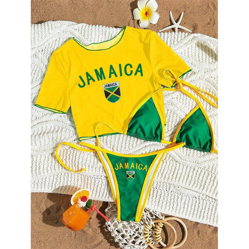 Damen Crop-Top Bikini-Set mit sportlichem Schnitt und Brasil-Print