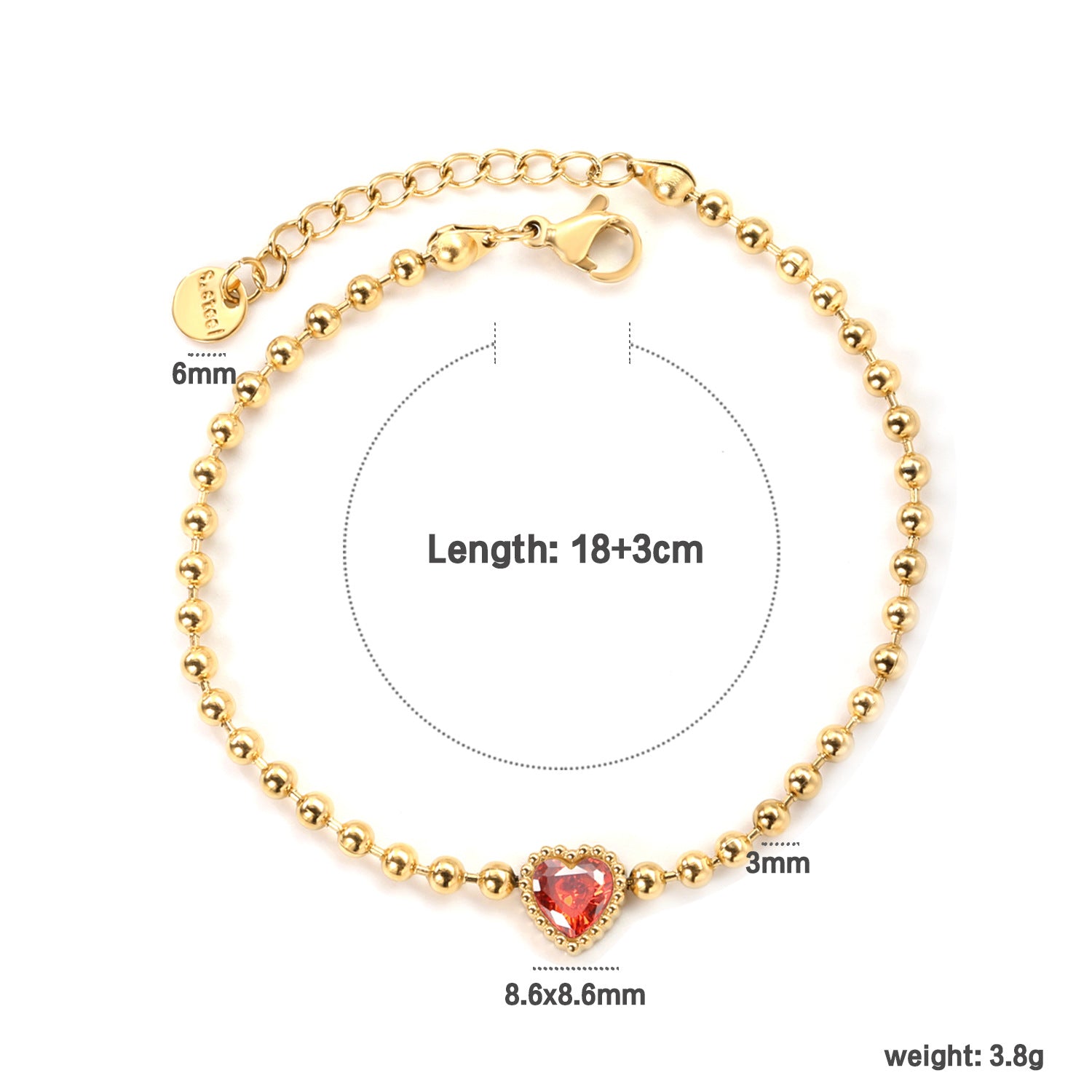Damen Armband mit schimmernden goldenen Perlen und funkelndem Herzanhänger Shop Nory