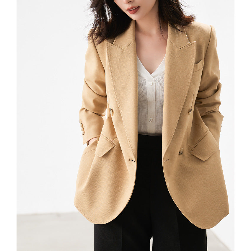 Damen Doppelreihiger strukturierter Blazer mit markantem Revers und Pattentaschen Shop Nory