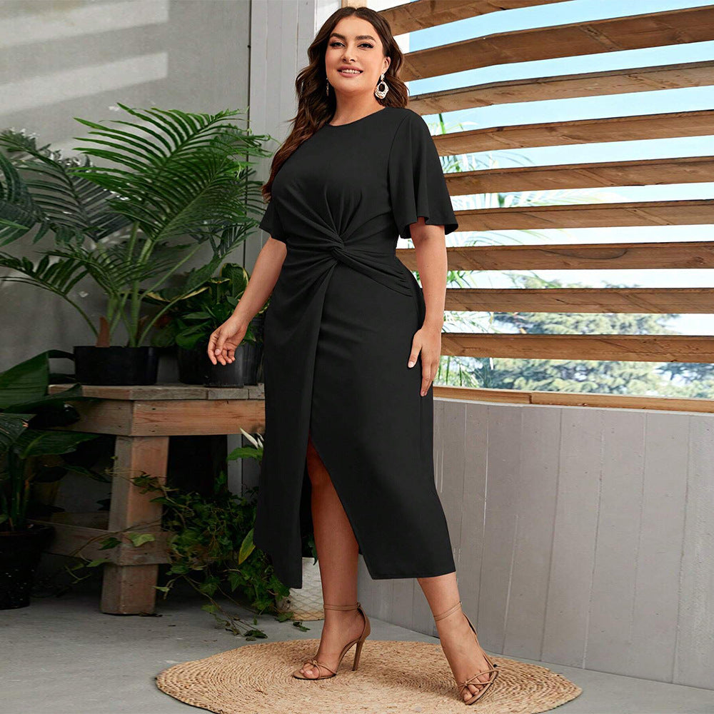 Damen Midikleid mit elegantem Knotendesign und modischem Schlitz