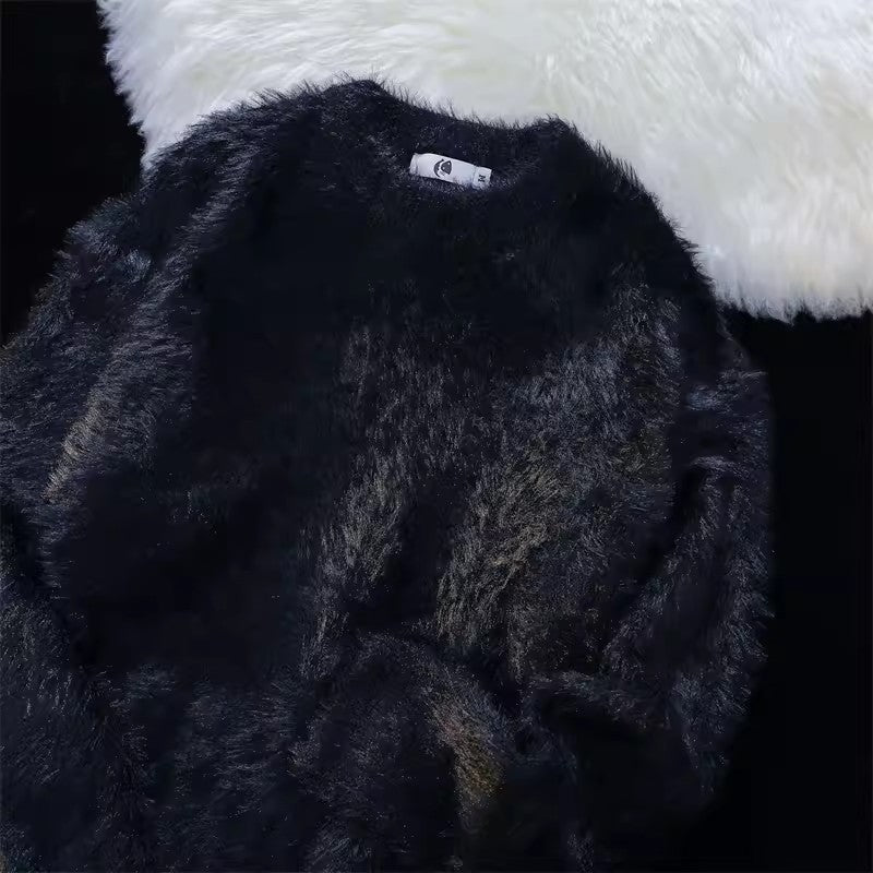 Damen Flauschiger Rundhalspullover