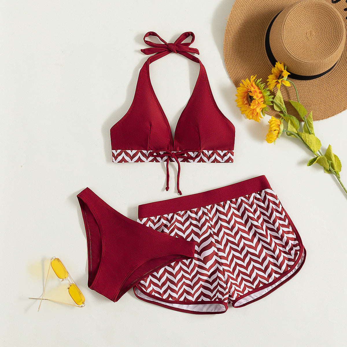 Damen Sport-Bikini-Set mit hoch geschnittenem Oberteil und komfortablen Shorts