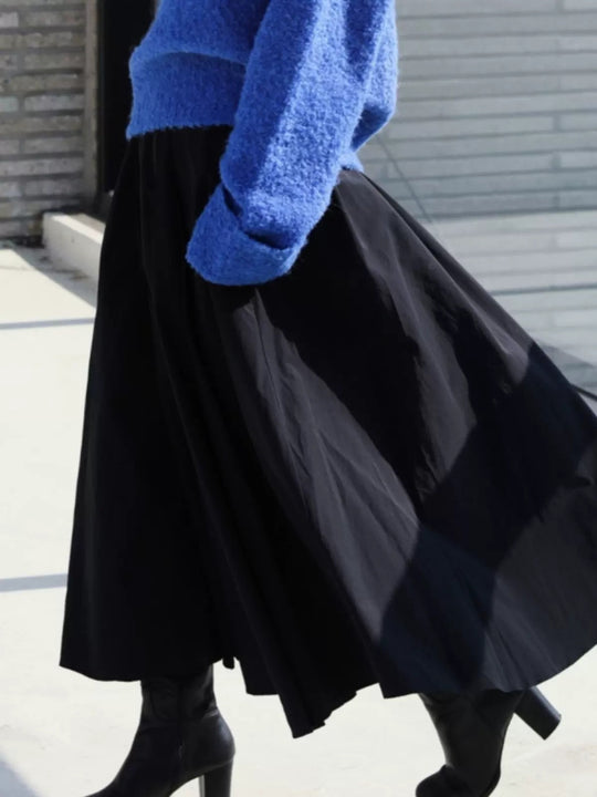 Damen Weit schwingender Midirock mit Gummibund und Eingrifftaschen Shop Nory