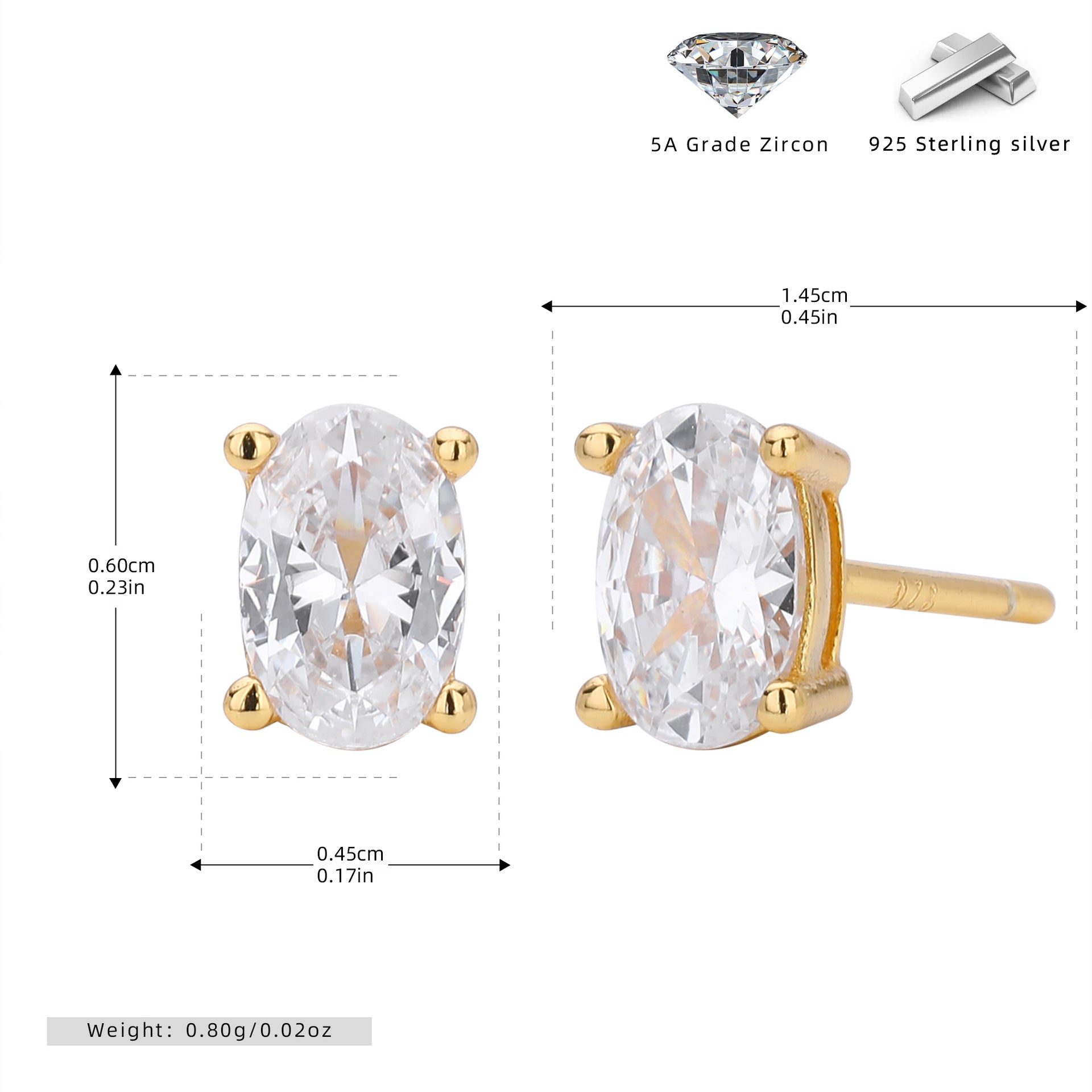 Damen Ohrstecker mit elegantem ovalem Zirkon und hochwertigem 925 Sterling Silber Shop Nory