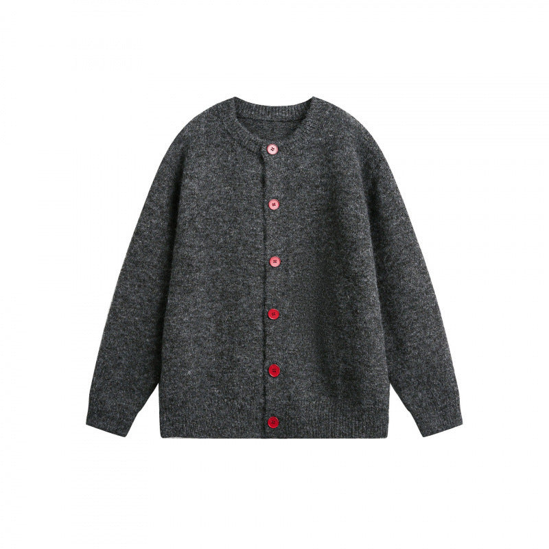 Damen Geknöpfte Strickjacke im Oversize‑Cut mit Rundhals, Rippbündchen und kontrastknöpfen Shop Nory