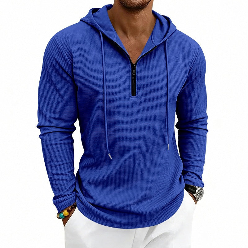 Herren Lässiges Waffelstruktur-Hoodie mit halbem Reißverschluss und Kapuze Shop Nory
