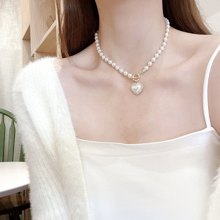Damen Schmuckhalskette mit herzförmigen Perlen Shop Nory