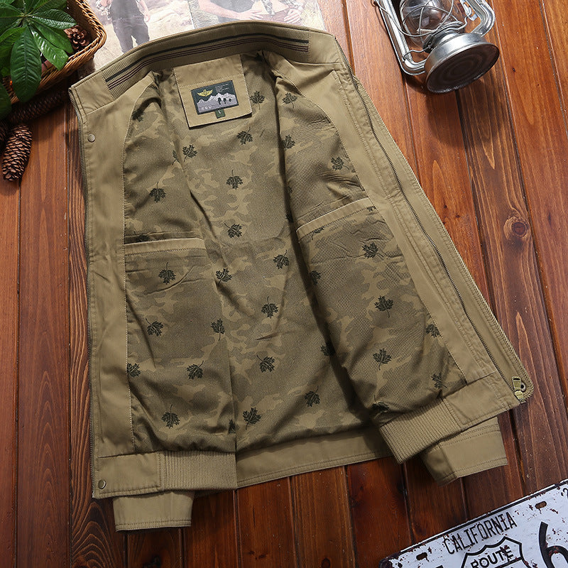 Herren Canvas-Fieldjacke mit Stehkragen, Zipper und gestreiftem Rippbund Shop Nory