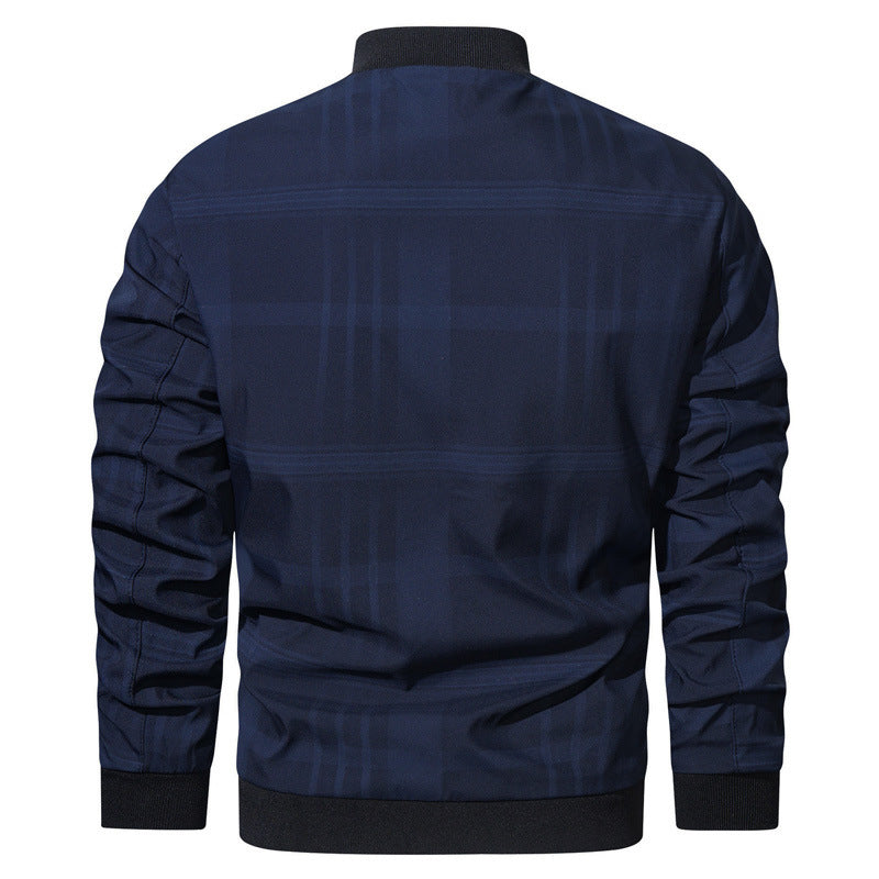Herren leichter Bomberblouson im Minimal-Check mit Stehkragen, Reißverschluss und elastischen Bündchen Shop Nory