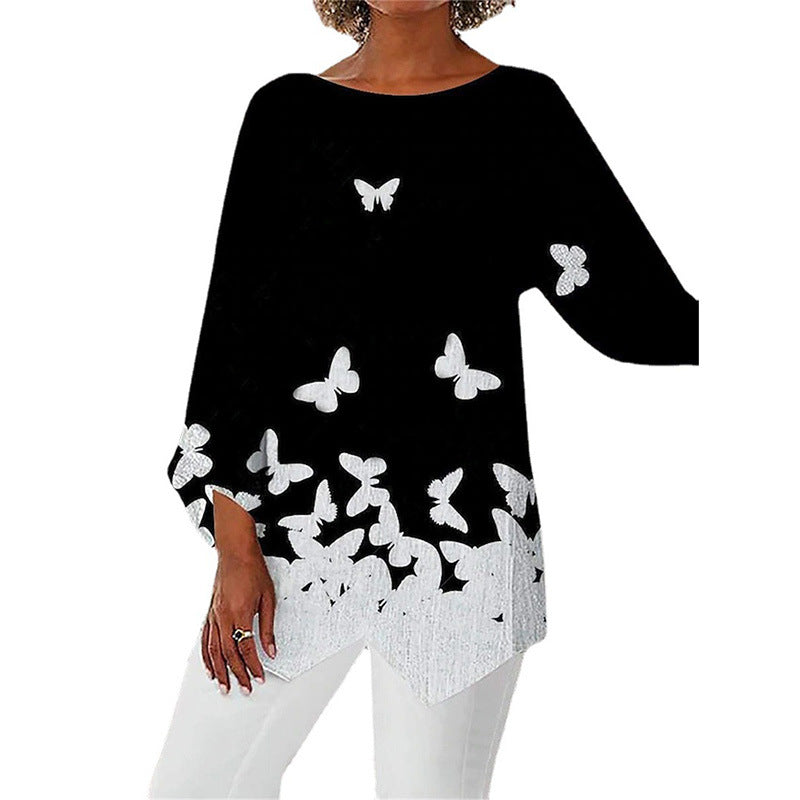 Damen asymmetrisches A-Linien-Tunika mit ornamentalem Druck und spitzem Saum Shop Nory