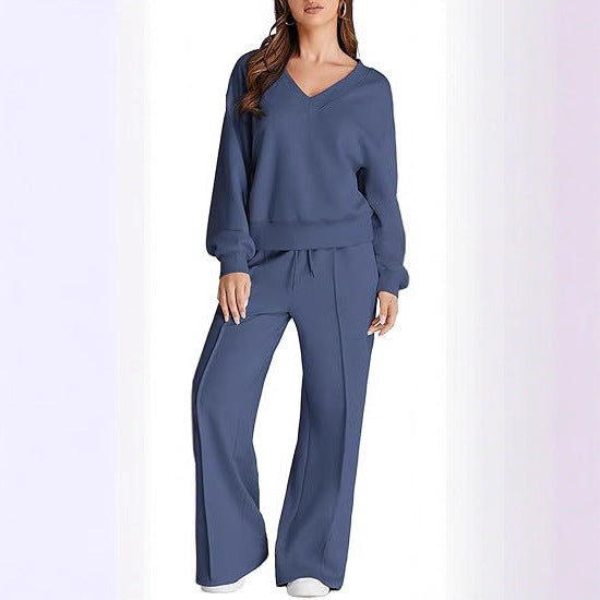 Damen Lässiges V-Ausschnitt Freizeit-Set mit weiter Jogginghose Shop Nory