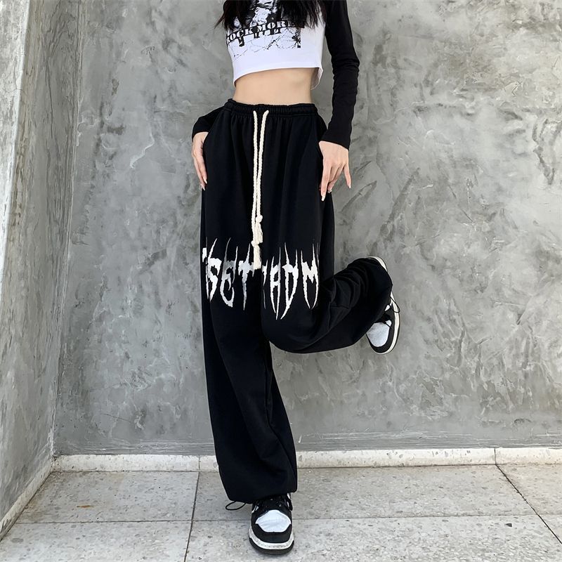 Damen nan weite Oversize-Sweatpants mit Kordelzug und Gothic-Print Shop Nory