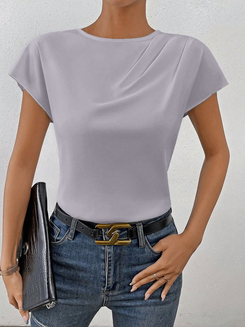 Damen Elegantes Kurzarm-Top mit modernem Schnitt und fließendem Stoff