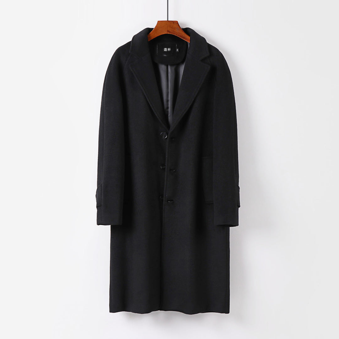 Herren Maxilanger Wollmantel mit cleanem Schnitt, schmalem Revers und innenliegendem Futter Shop Nory