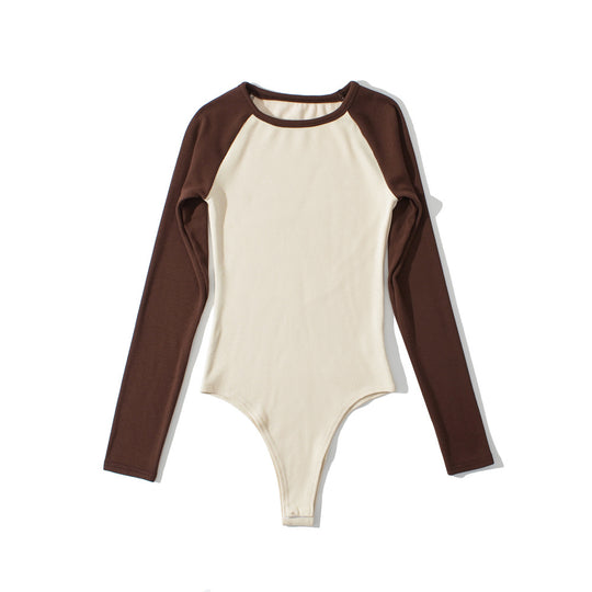 Damen Raglan-Bodysuit mit langen Ärmeln, Rippstruktur und Druckknopfverschluss Shop Nory