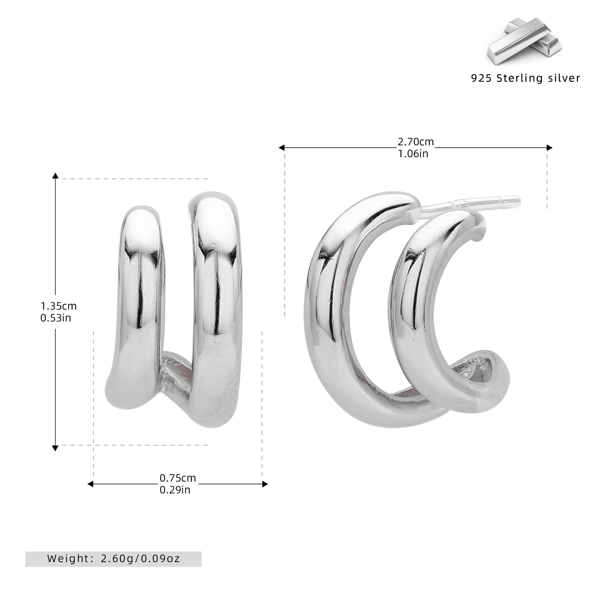 Damen Creolen mit elegantem geschwungenem Design aus hochwertigem 925 Sterlingsilber Shop Nory