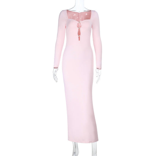 Damen figurbetontes Maxi-Kleid mit langen Ärmeln Cut-Outs und Ringdetail Shop Nory