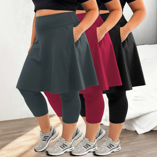 Damen Leggings mit integriertem Rock hoher Taillenbund und Seitentasche Shopy Nory