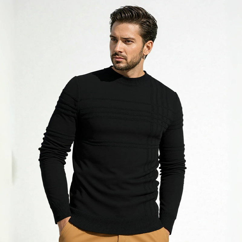 Herren Strukturierter Feinstrickpullover mit Rundhalsausschnitt und dekorativen Streifen-Reliefnähten Shop Nory