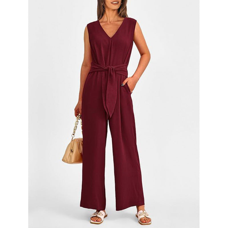 Damen Eleganter Jumpsuit mit taillierter Silhouette und V-Ausschnitt