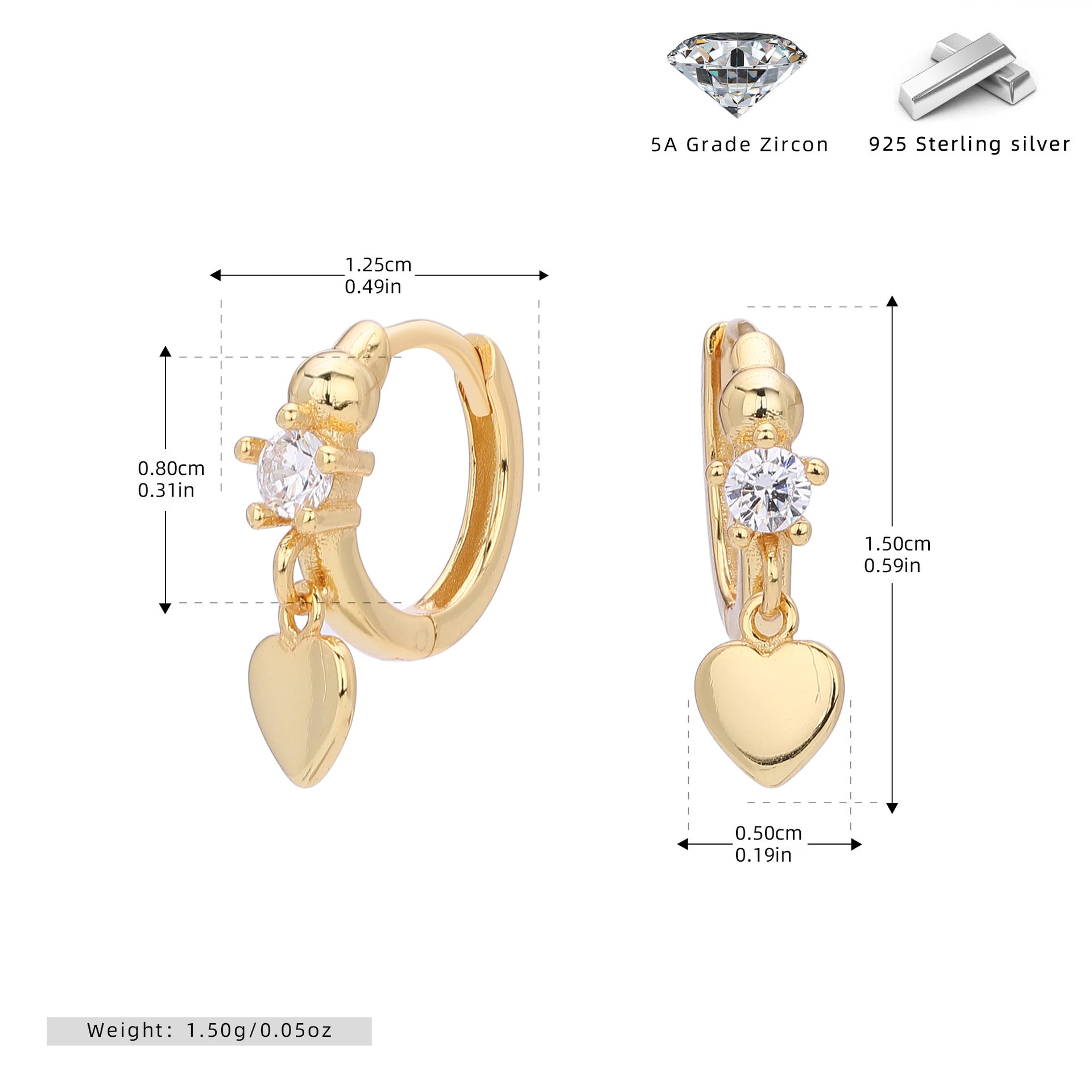Damen Ohrhänger aus 925 Sterling Silber mit funkelndem Zirkon und herzförmigem Anhänger Shop Nory