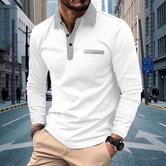 Herren nan Langarm-Polohemd mit kontrastkragen, verdeckter Knopfleiste und dekorativer Brustleiste Shop Nory