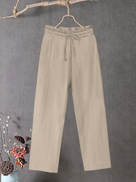Damen Crinkle Leinenmischung Hose mit elastischem Kordelzug, gerade Beinform und lässiger Passform Shop Nory