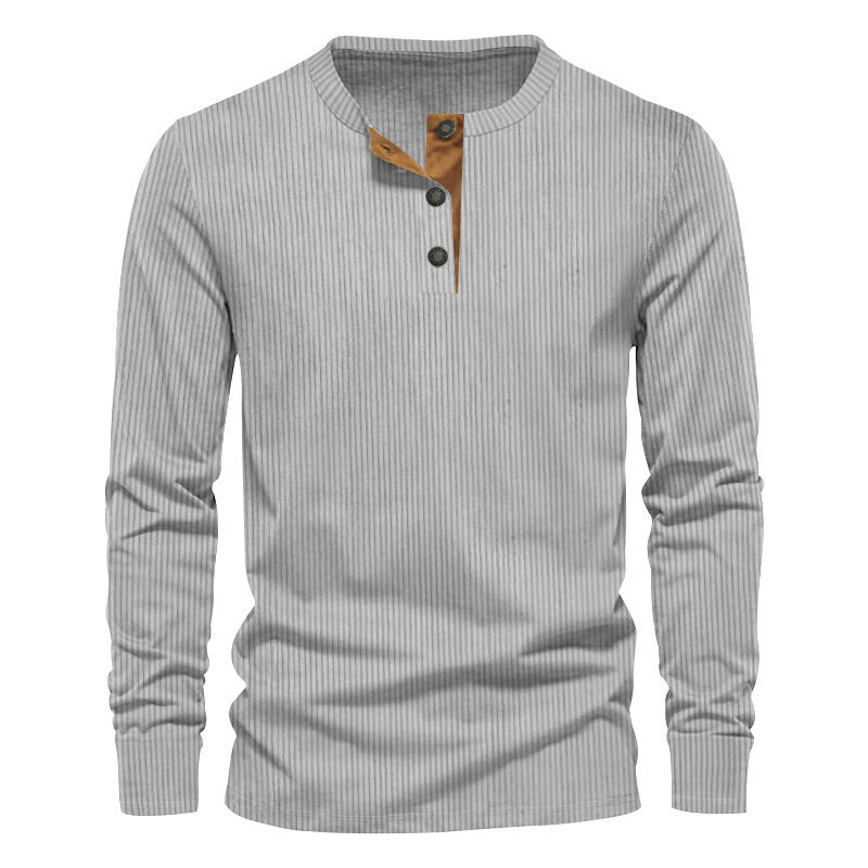 Herren lässiges Langarmshirt mit Knopfleiste und Rippstruktur