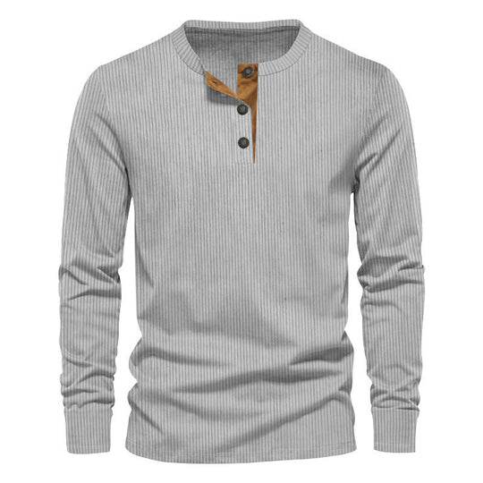 Herren lässiges Langarmshirt mit Knopfleiste und Rippstruktur