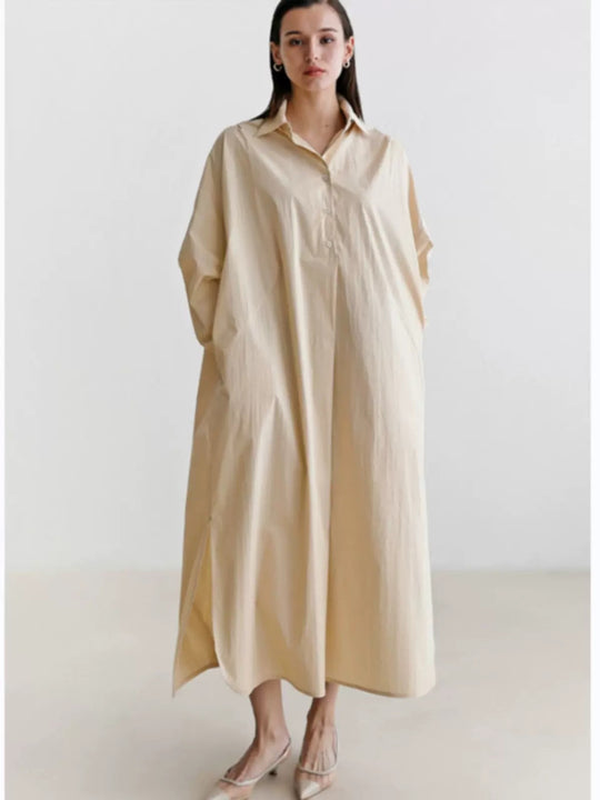 Damen Fließendes Oversize‑Hemdkleid mit Kentkragen, Kimonoärmeln und Seitenschlitzen Shop Nory