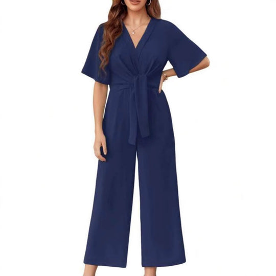 Damen Jumpsuit mit Taillenknoten und weitem Bein