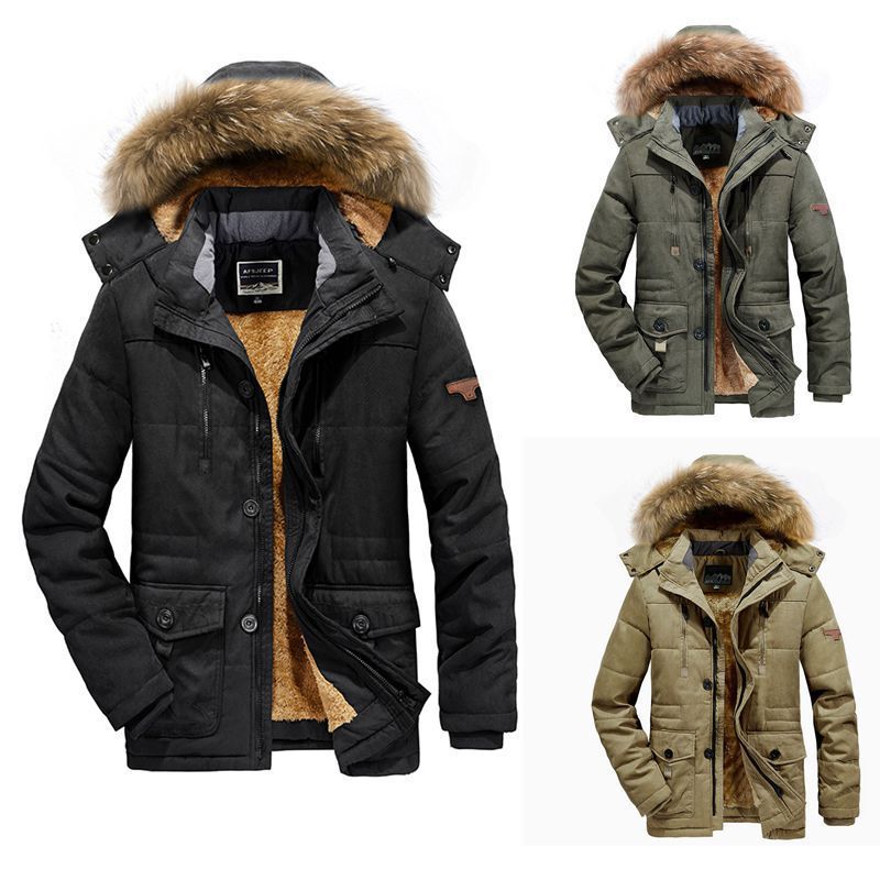 Herren wattierter Parka mit Kunstfellkapuze und Teddyfutter Shop Nory