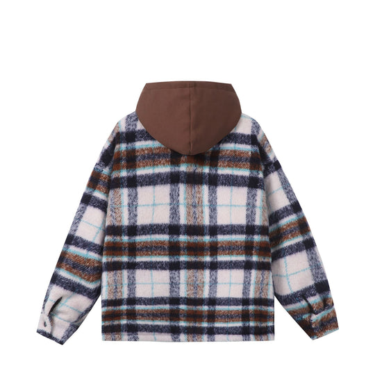 Unisex Kurz geschnittener kariertes Fellimitat-Blouson mit Kapuze und Reißverschluss Shop Nory