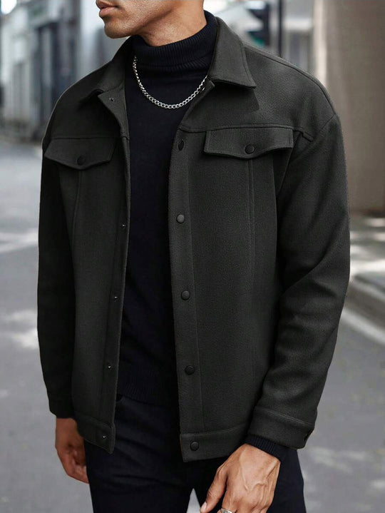 Herren Overshirt-Jacke im Trucker-Stil mit Wollmix-Optik und Druckknöpfen Shop Nory