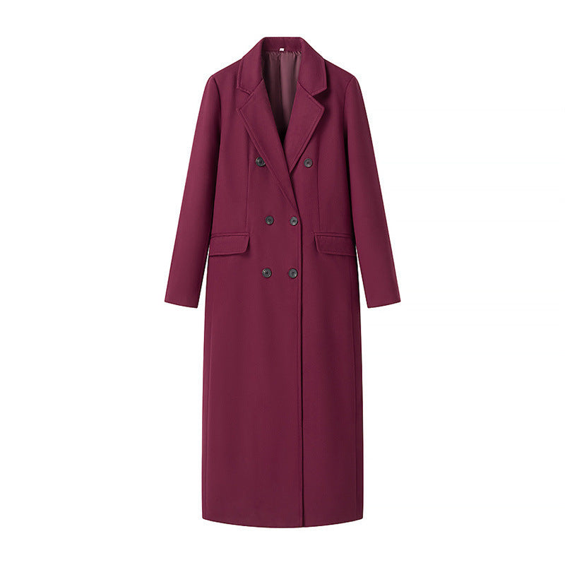 Damen Extra­langer Wollmix‑Mantel mit Doppelreihiger Knopfleiste, Reverskragen und Pattentaschen Shop Nory