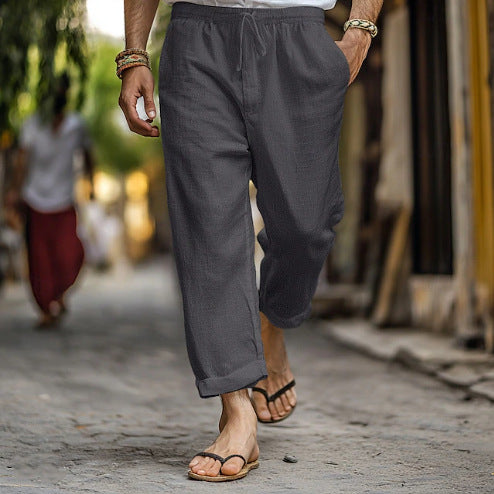 Herren lässige Leinen-Joggerhose mit elastischem Tunnelzugbund, seitlichen Eingrifftaschen und aufrollbarem Saum Shop Nory