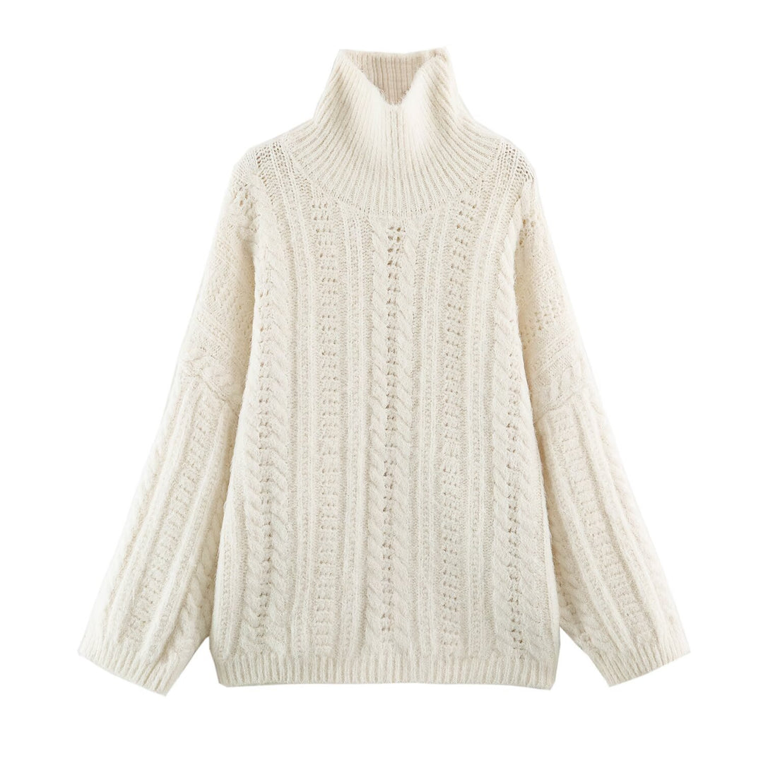 Damen Grobgestrickter Oversize-Pullover mit hohem Rollkragen und Zopfmuster Shop Nory