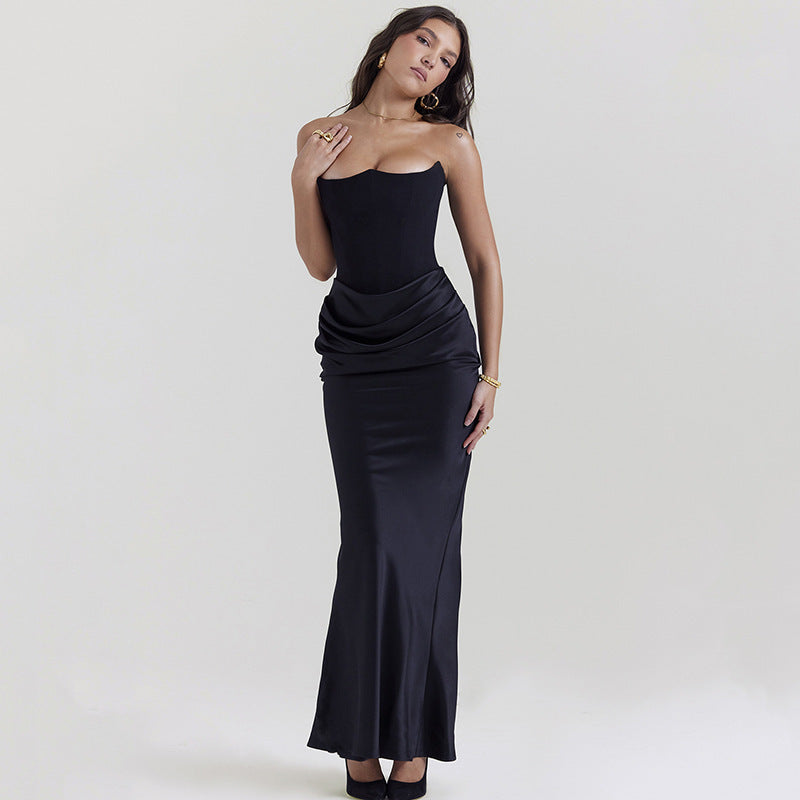 Damen Langärmliges Abendkleid mit strukturiertem Oberteil und elegantem Rüschenbund