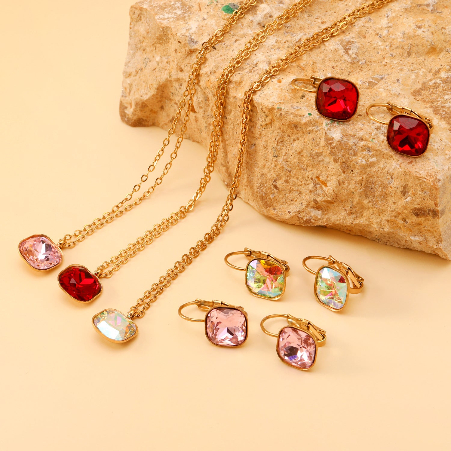 Damen Schmuckset mit exquisiten rosa Kristallen Shop Nory