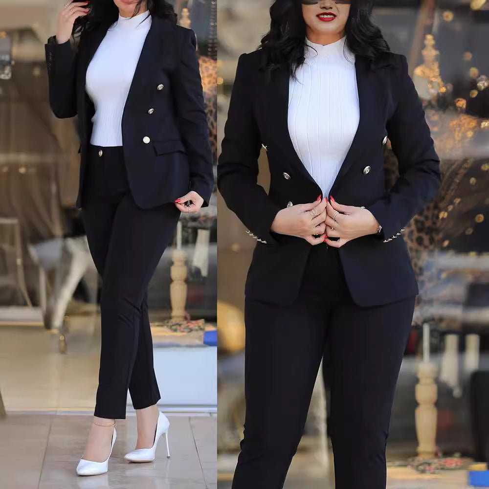Damen nan tailliertes Business-Hosenanzug-Set mit doppelreihigem Reversblazer und schmal zulaufender Bundhose Shop Nory