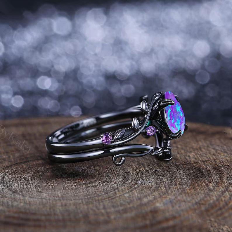 Damen Ring mit kunstvollem floralen Design und leuchtendem Opal Shop Nory
