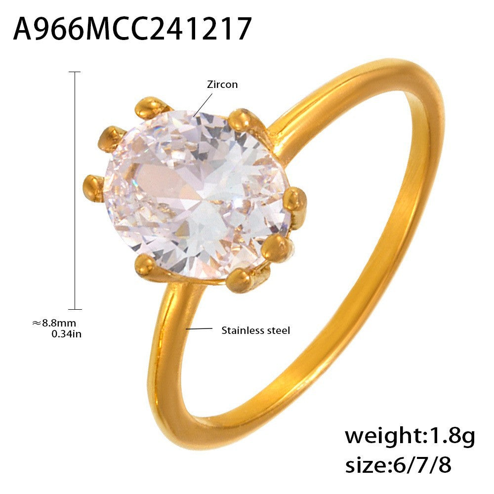 Damenring mit ovalem Zirkon und geschwungenem Edelstahlband Shop Nory
