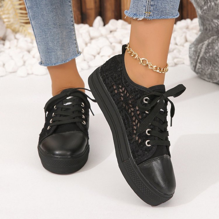 Damen modische Luftige Sneakers mit Häkel-Design und Plateau-Sohle